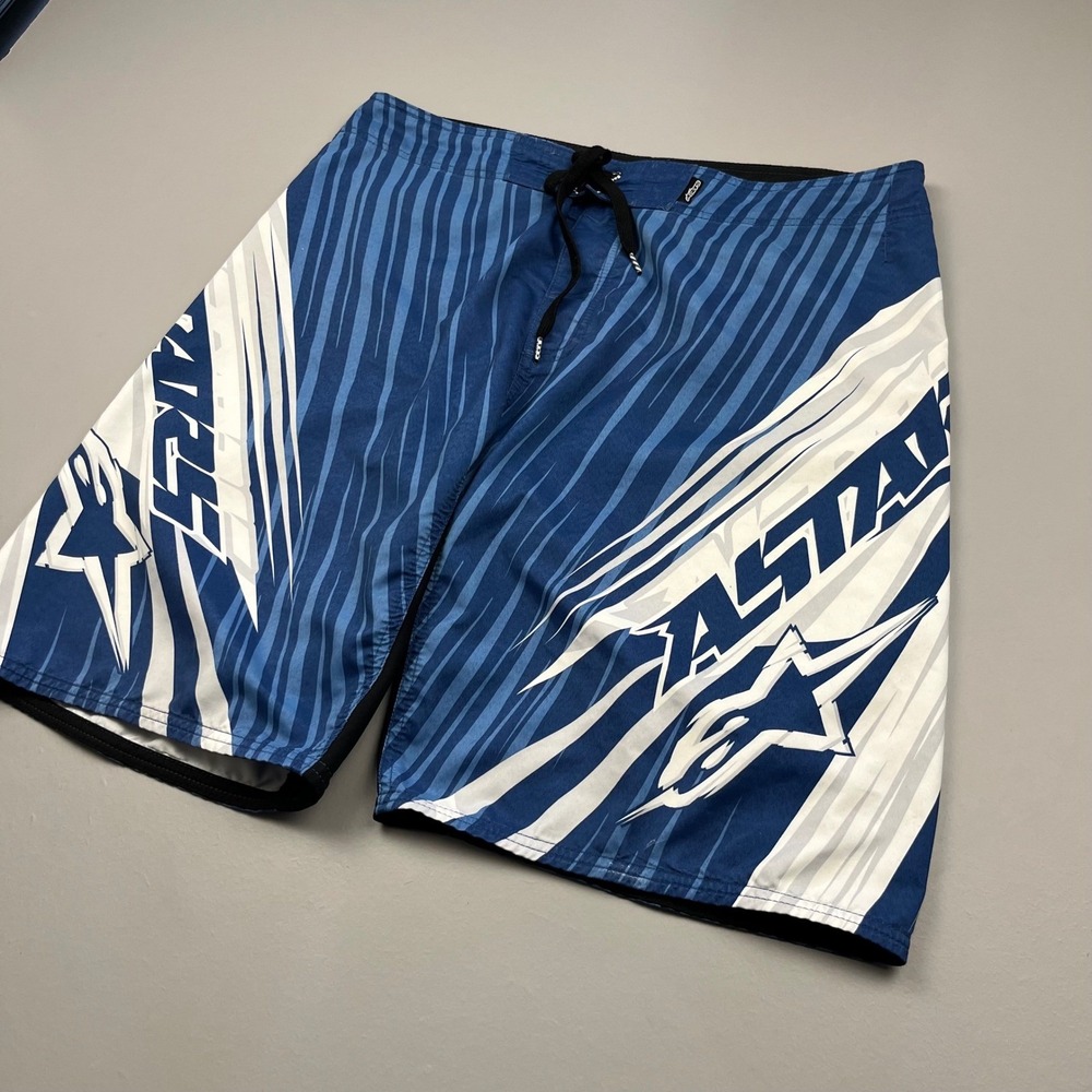 Alpinestars Board Shorts Mens 36 Blue Stripe Swim Trunks Motocross Surf Y2K VTG